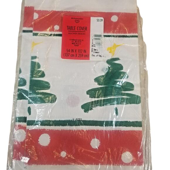 Table Cover Vintage Sealed Christmas Tree Tablecloth 54" x 102" Crepe Paper - Picture 3 of 7